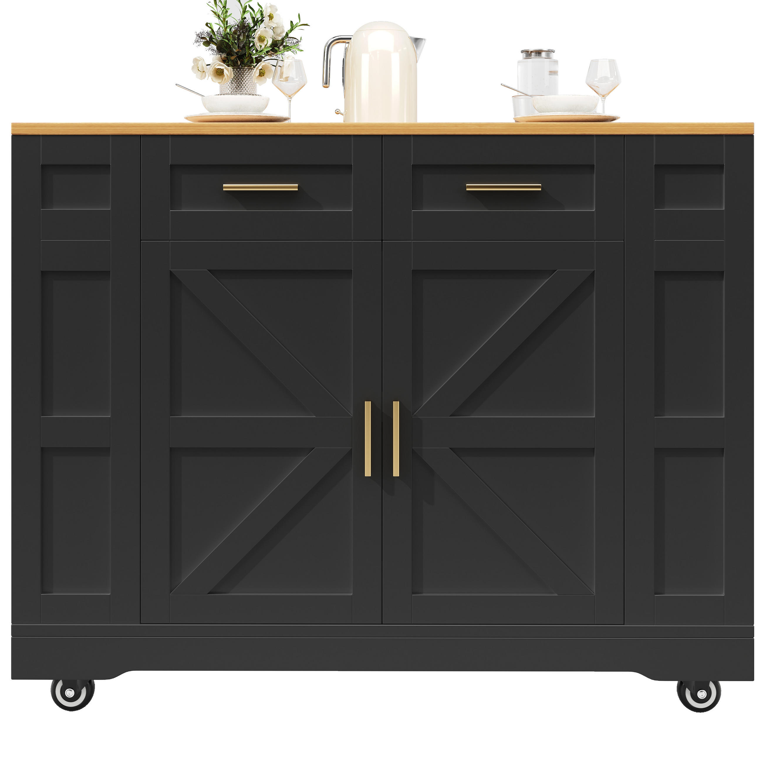KÜCHENINSEL Schwarz 120/65/90 cm - Schwarz, Holzwerkstoff (65/90/120cm) - Urban Meuble
