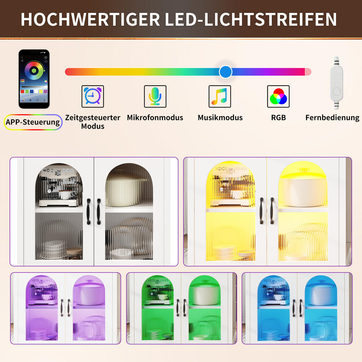 KÜCHENINSEL Ausziehbar LED 2 Schubladen Glastüren MDF - Weiß, Holzwerkstoff (126/94/59cm) - FLIEKS