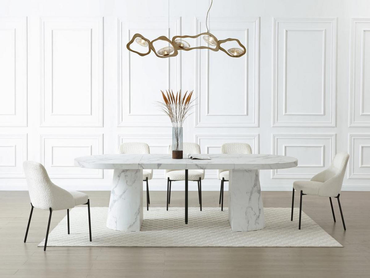 ESSTISCH ausziehbar - 6 bis +12 Personen - MDF - Marmor-Optik Weiß - CLOEVA - Weiß, Holz (300/100/76cm) - Vente-Unique