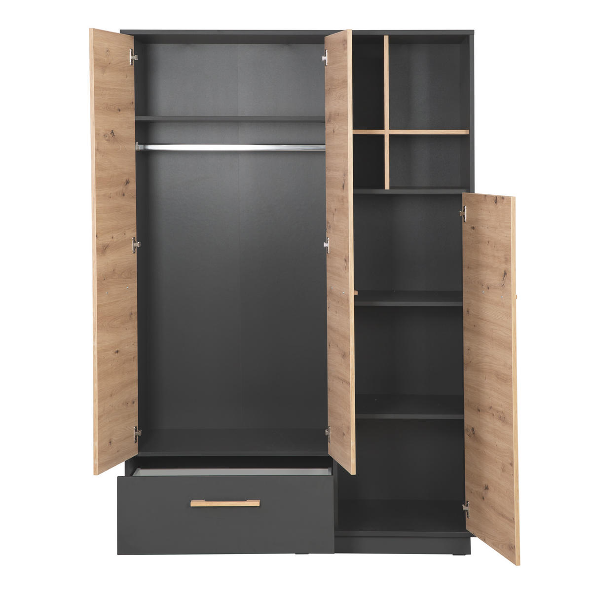 KLEIDERSCHRANK Lenn - Anthrazit, Holz/Holzwerkstoff (131.5/195/54cm) - Roba