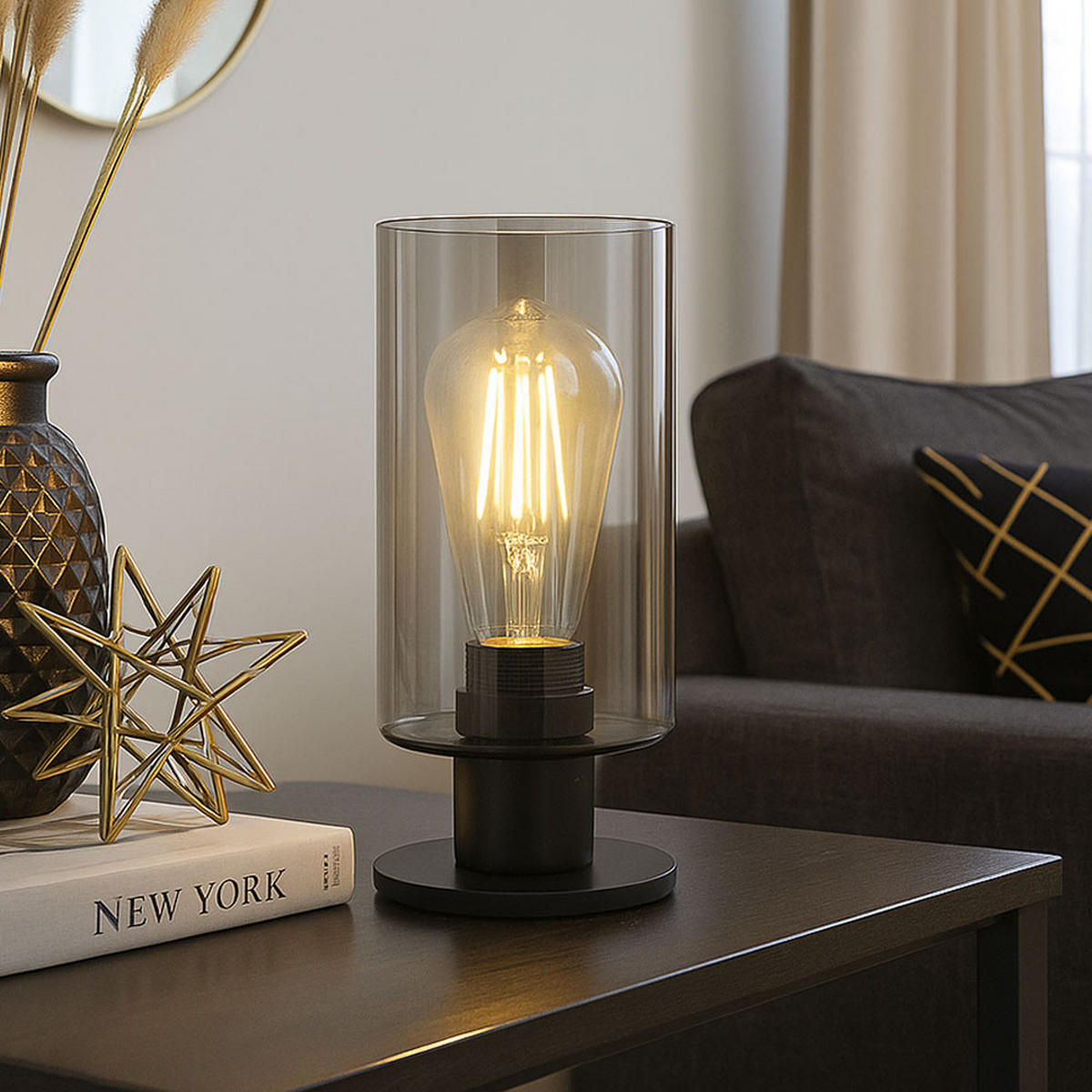 LED TISCHLEUCHTE HADERA Schwarz Glas - Schwarz, Glas (10/10/21.5cm) - Globo Lighting