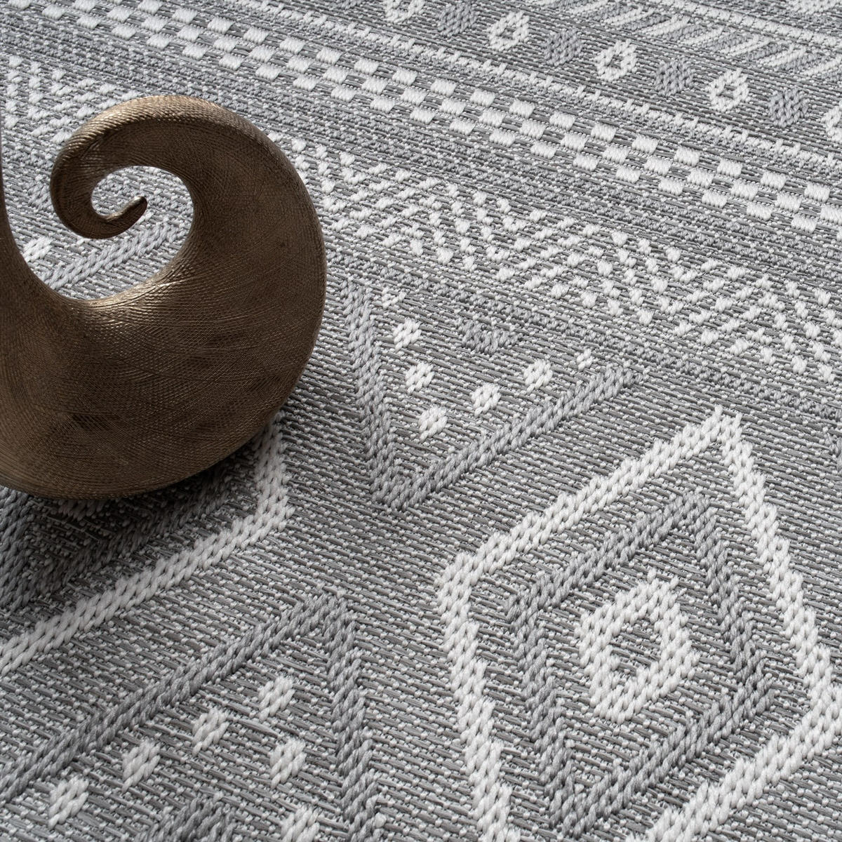 FLACHWEBTEPPICH, mit Rautenmuster, aus Polypropylen, Grau, 120 x 160 cm - Grau, Textil (120/160cm) - KADIMA DESIGN