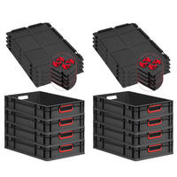 EUROBOX 8x NextGen Color mit Auflagedeckel 12x40x60 cm 23 Liter Schwarz Griffe rot offen - Rot/Schwarz, Kunststoff (40/12/60cm) - PROREGAL