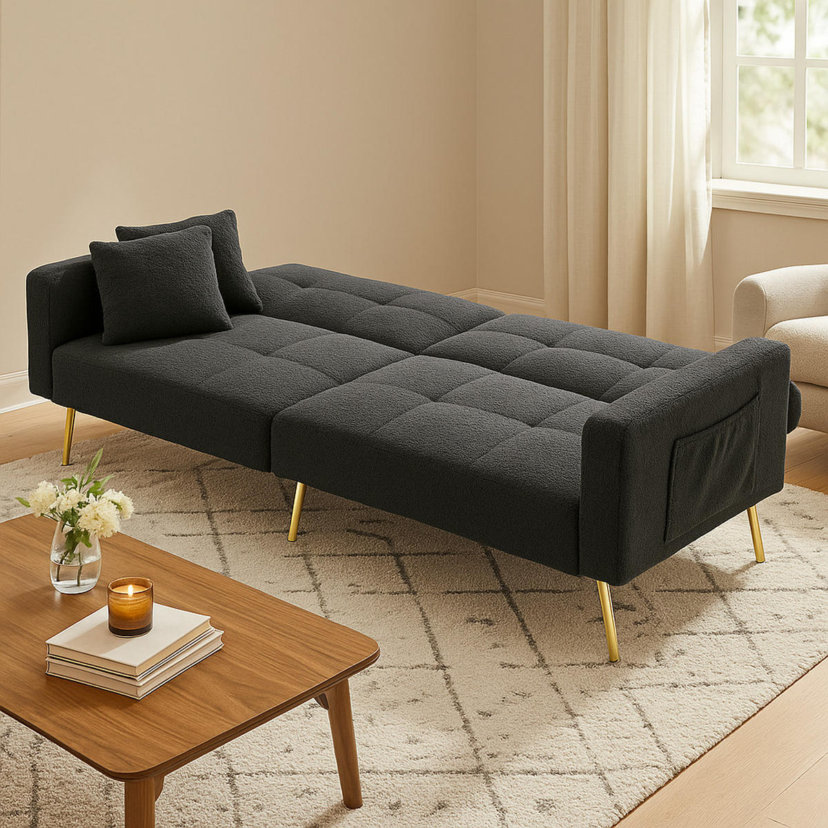 SCHLAFSOFAS mit verstellbarer Rückenlehne und Goldenen Beinen - Grau, Holzwerkstoff/Textil (175/72/64cm) - Urban Meuble