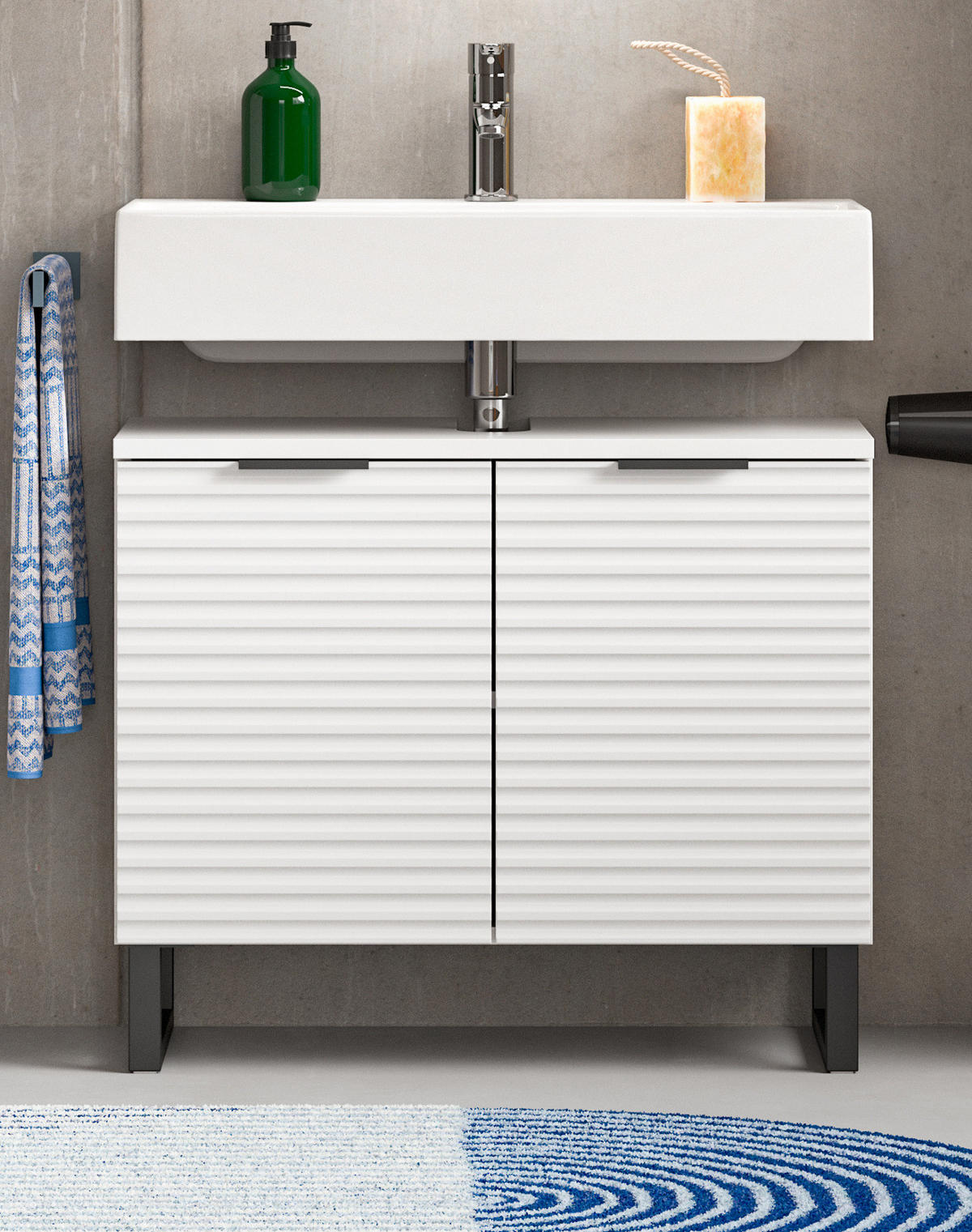 WASCHBECKENUNTERSCHRANK weiß 70 cm, mit Soft-Close - Schwarz/Weiß, Holzwerkstoff/Metall (70/59/34cm) - Inn.Furn