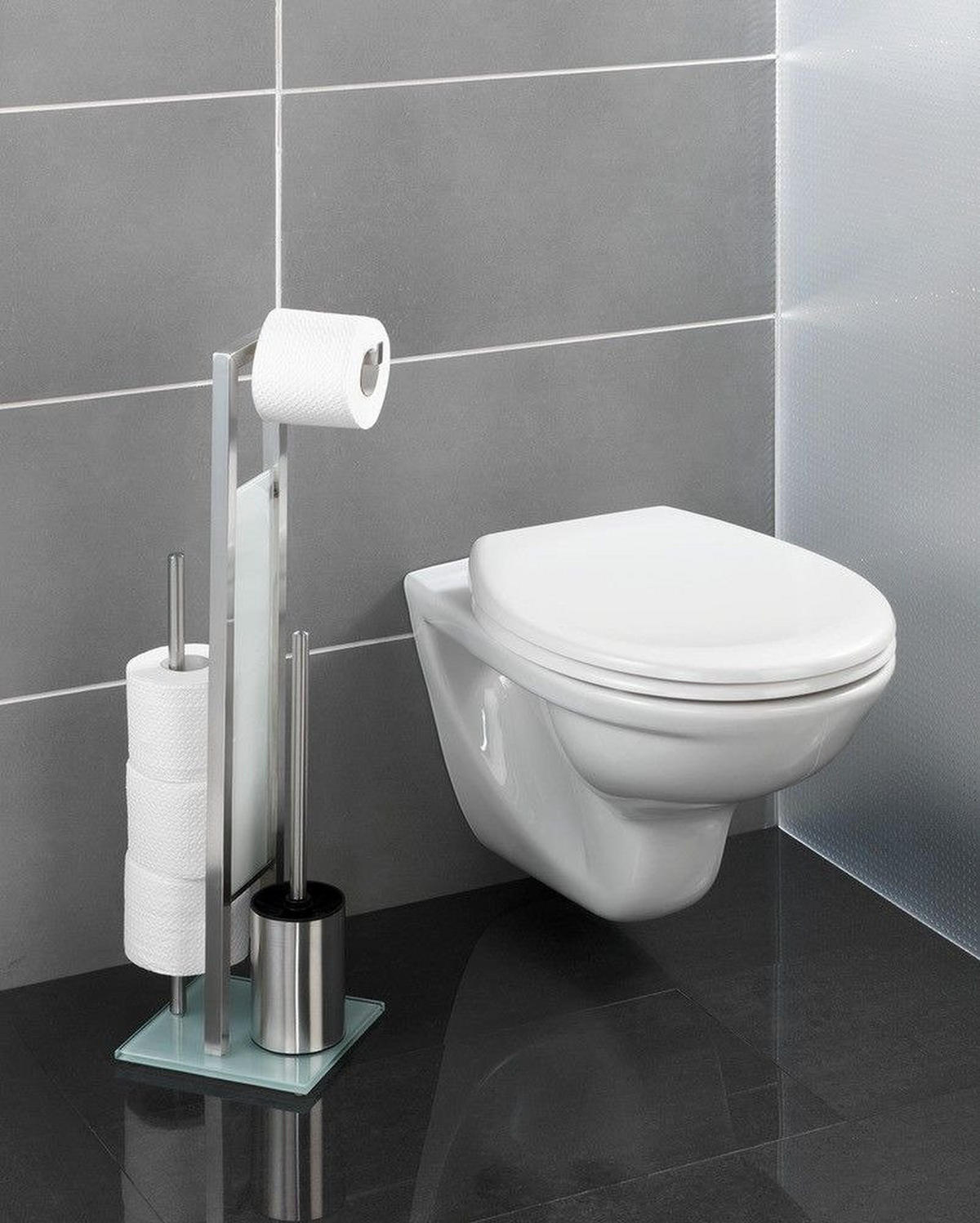 STAND-WC-GARNITUR Edelstahl matt Rivalta 18/23/70 cm - Silberfarben, Metall (23/70/18cm) - Wenko