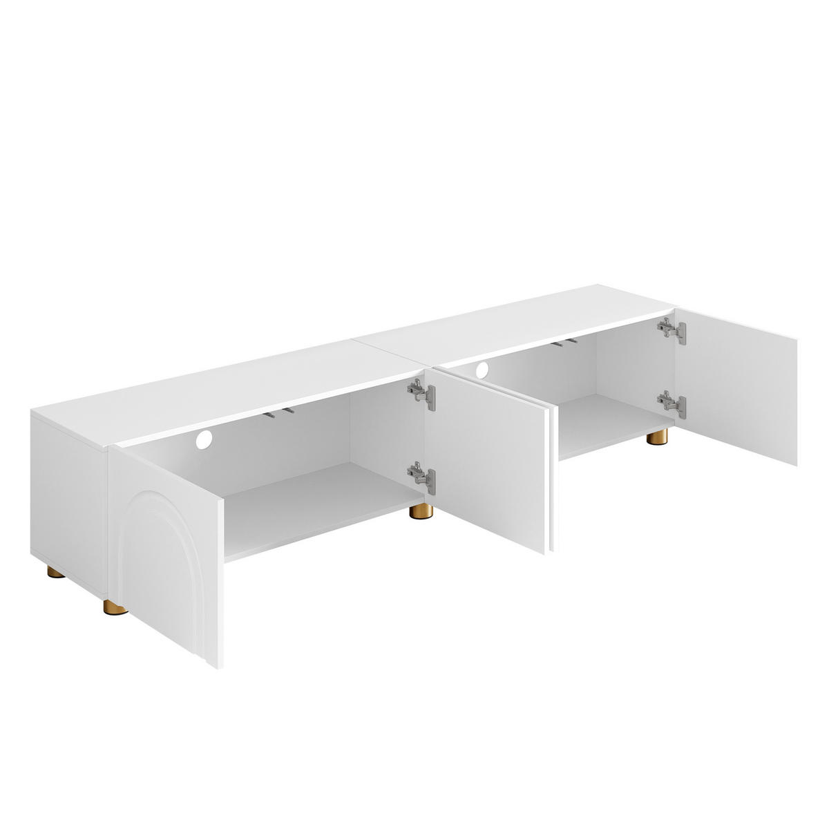 TV-RACK 180x35x40cm Weiß Lowboard 4 Türen Bogenrelief Metallfüße - Weiß, Holz (50.19/18.69/102.49cm) - Raelunyi