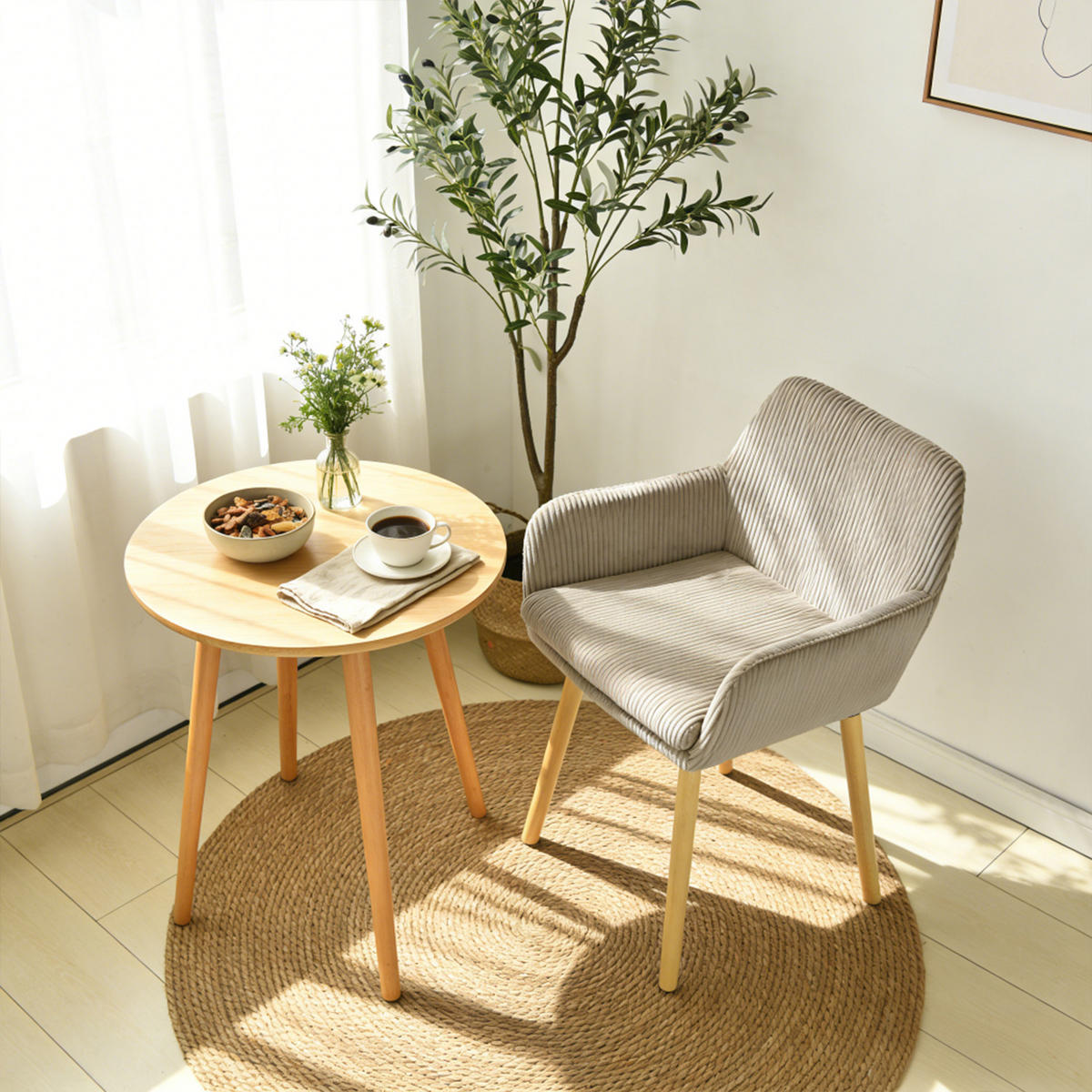 ESSZIMMERSTUHL 4er Set in Hellgrau mit Cord-Optik - Grau, Textil (54/77/53cm) - Meubles Cosy