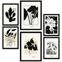POSTER Set Mit 6 B & W Blumen 2 A3 & A4 Schwarzer Rahmen - Schwarz, Papier (29/3cm) - Nacnic