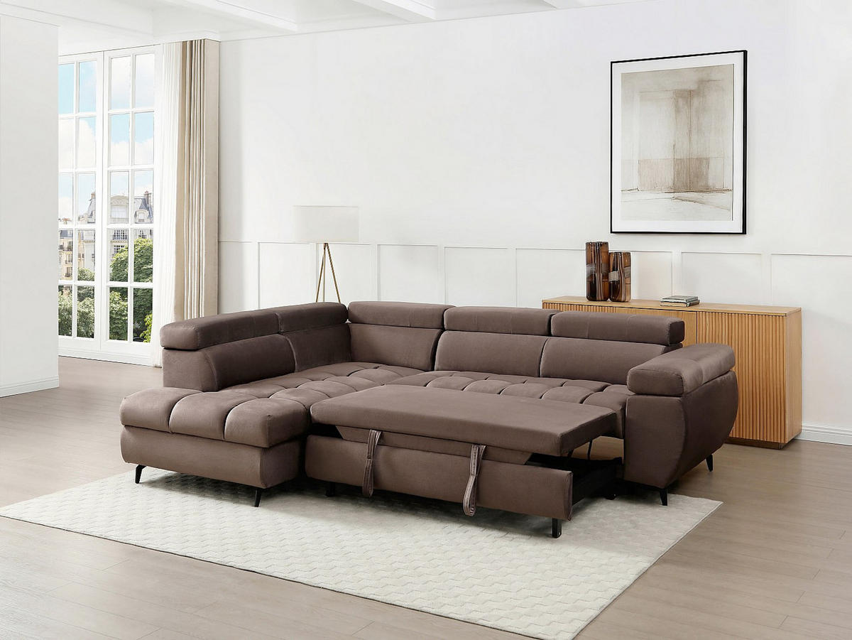 SCHLAFSOFA - 5 Personen - Samt - Taupe - - Taupe, Textil (274/80/204cm) - Vente-Unique