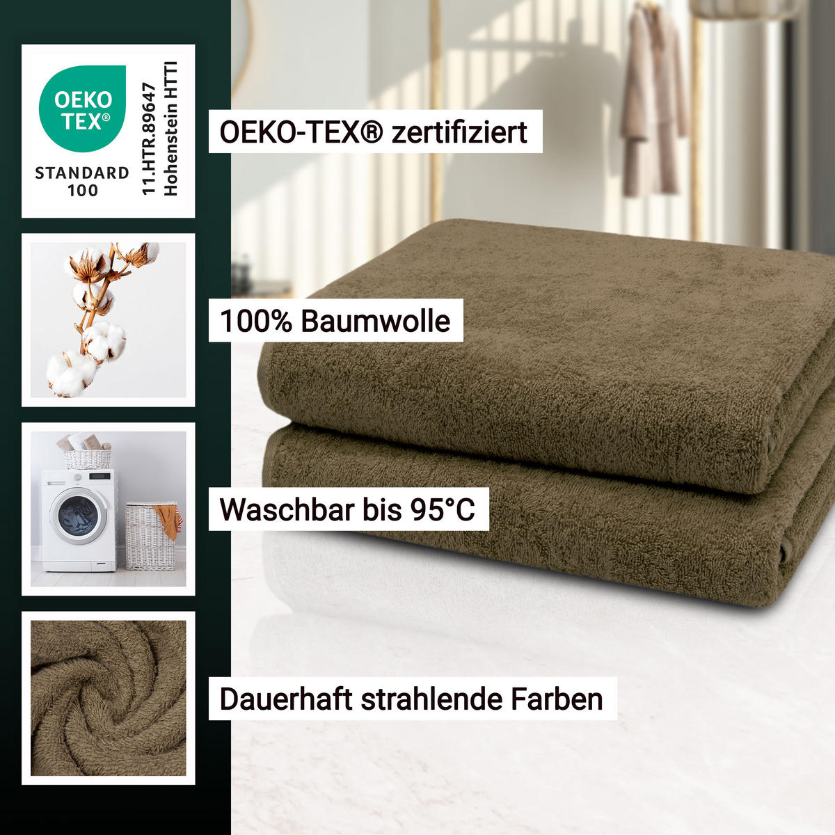 BADETUCH, 2er-Set, 100x150 cm, 100% Baumwolle, Braun - Braun, Textil (100/150cm) - Zollner