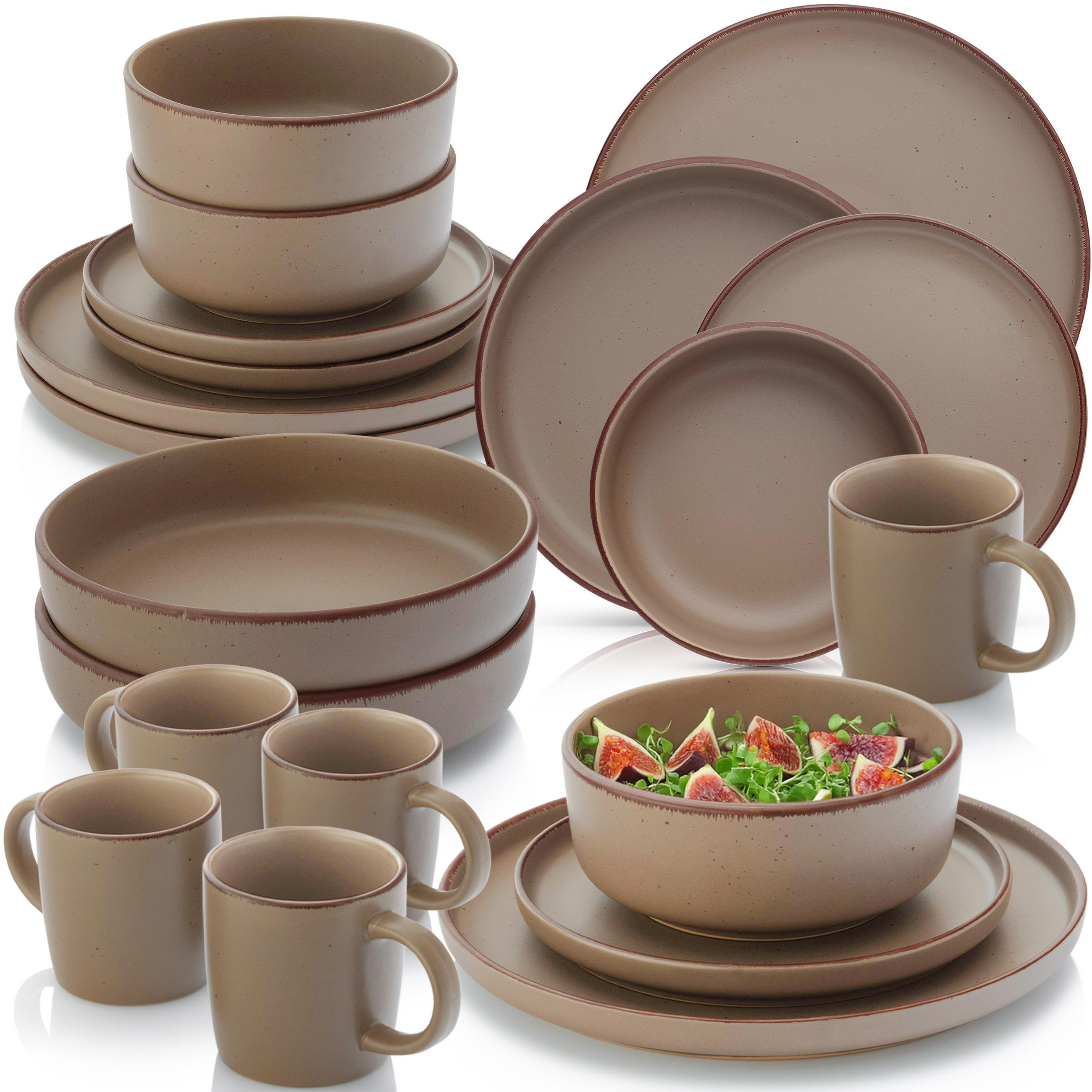 KOMBISERVICE BOMBAY OAK - 20 teilig aus Steingut - Braun, Stein (27/9.5/27cm) - Sänger