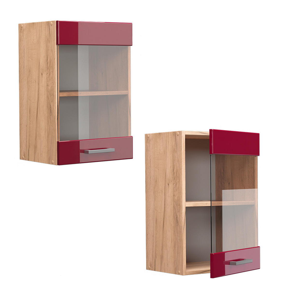 KÜCHENGLASSCHRANK R-Line Rot Hochglanz 40 cm - Honigeiche/Bordeaux, Holzwerkstoff (40/60/31cm) - Vicco