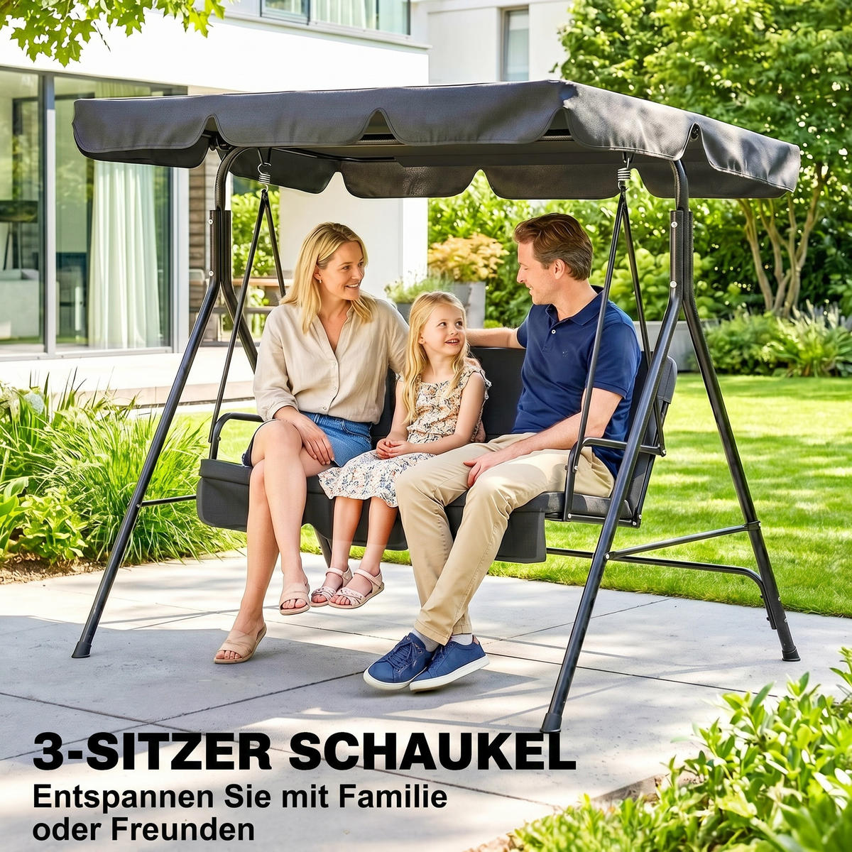 HOLLYWOODSKÁ HOUPAČKA, 3místná, ocel, černá, 172 x 110 x 153 cm - černá, kov (110/153/172cm) - Outsunny