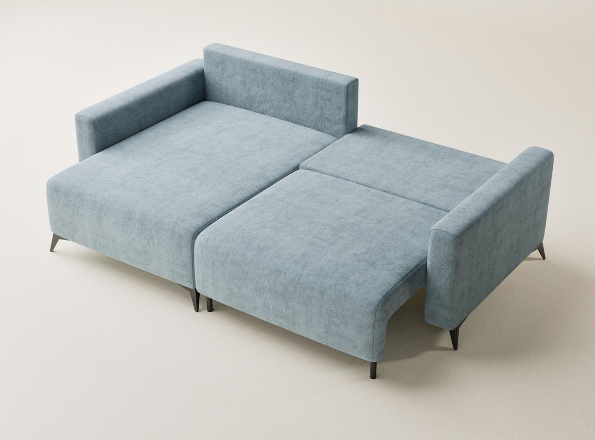 ECKSOFA MIT SCHLAFFUNKTION Leon Hellblau Webstoff - Schwarz/Hellblau, Holz/Holzwerkstoff (148/239cm) - Maison de Reve