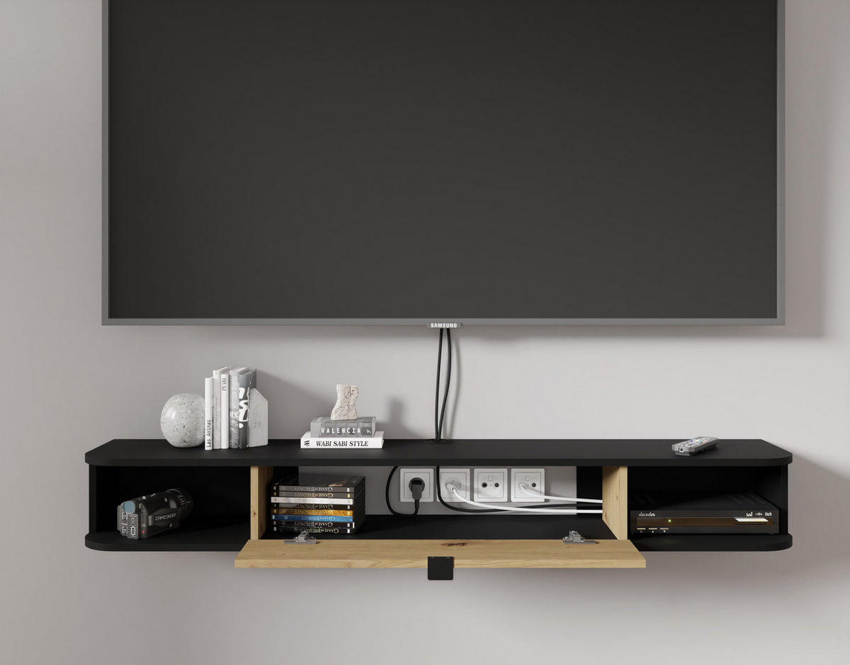 TV LOWBOARD Schwarz, Artisan Eiche 156/20/29 - Schwarz/Eiche Artisan, Holzwerkstoff (156/20/29cm) - RAUMHIRSCH FURNITURE