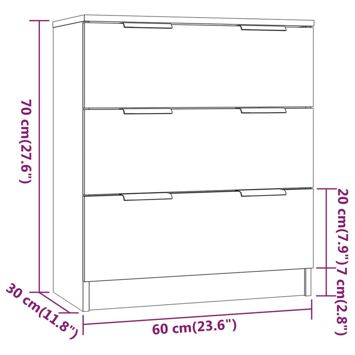 SIDEBOARD 3Er Set Weiss Holzwerkstoff - Weiß, Holzwerkstoff (60/70/30cm) - vidaXL