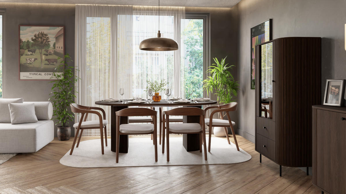 ESSTISCH Olivia ausziehbar 100–188 x 100 x 75 cm mit abgerundeter Tischplatte und Lamellenfuß, dunkelbraun - Dunkelbraun, Metall (100/100/75cm) - Margaret Hadas24