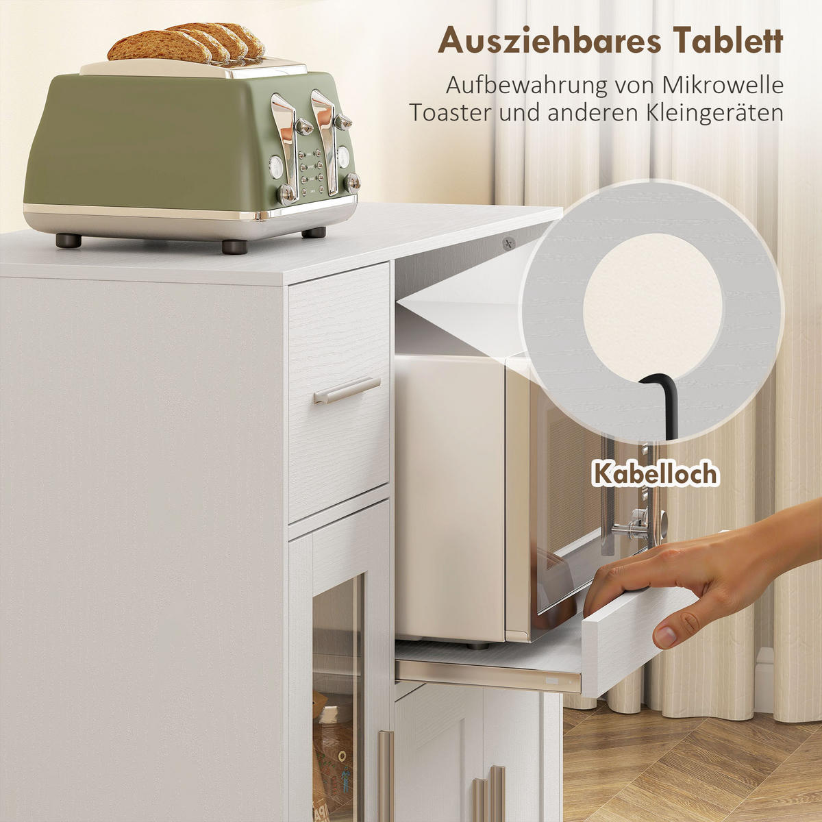 KÜCHENWAGEN mit Ausziehbarem Tablett Weiß - Silberfarben/Weiß, Holzwerkstoff/Metall (40/88.7/80cm) - HOMCOM