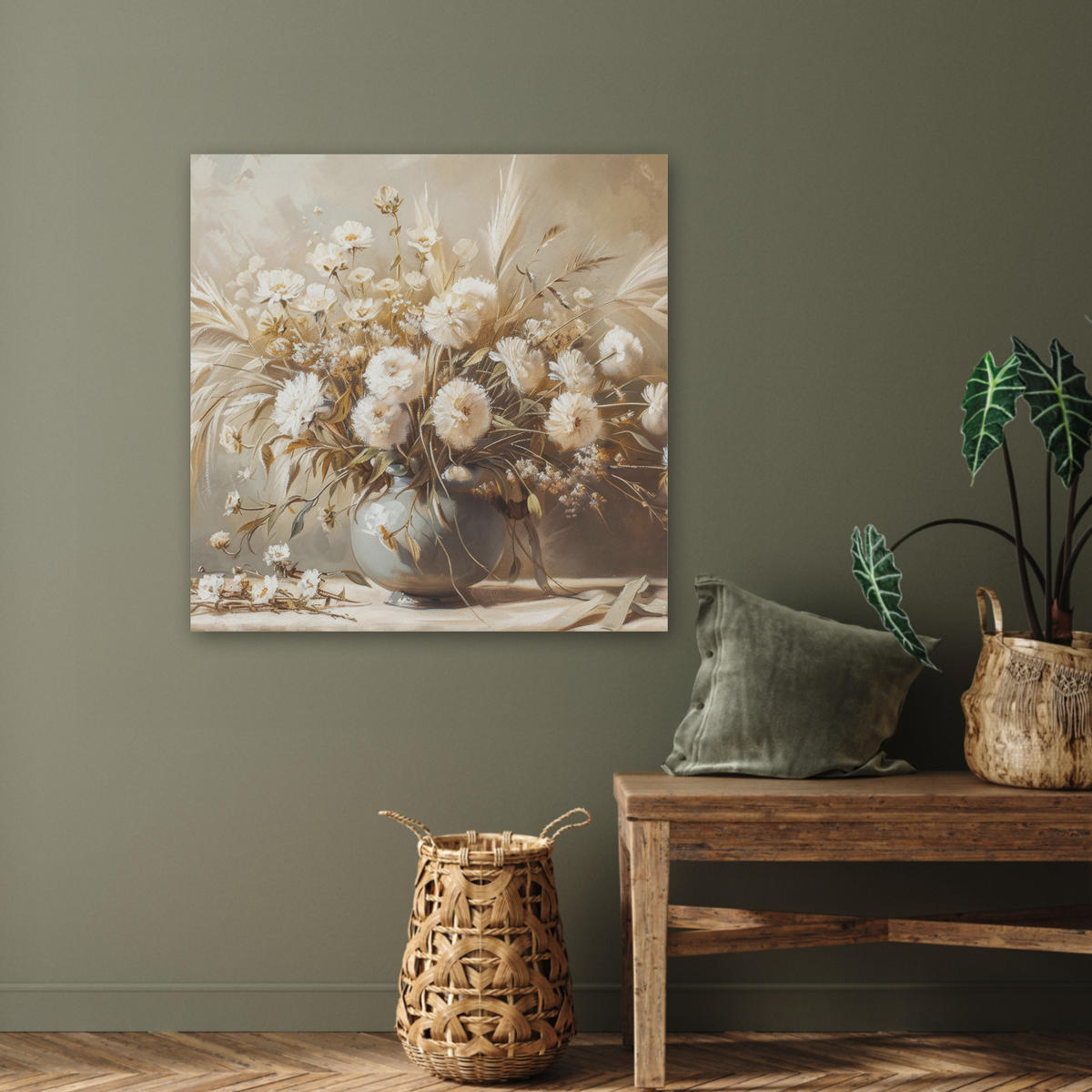 AKUSTIKBILD - Blumen - Vase - Stilleben - Beige - 80x80 - Creme, Kunststoff (80/80/0.9cm) - MuchoWow