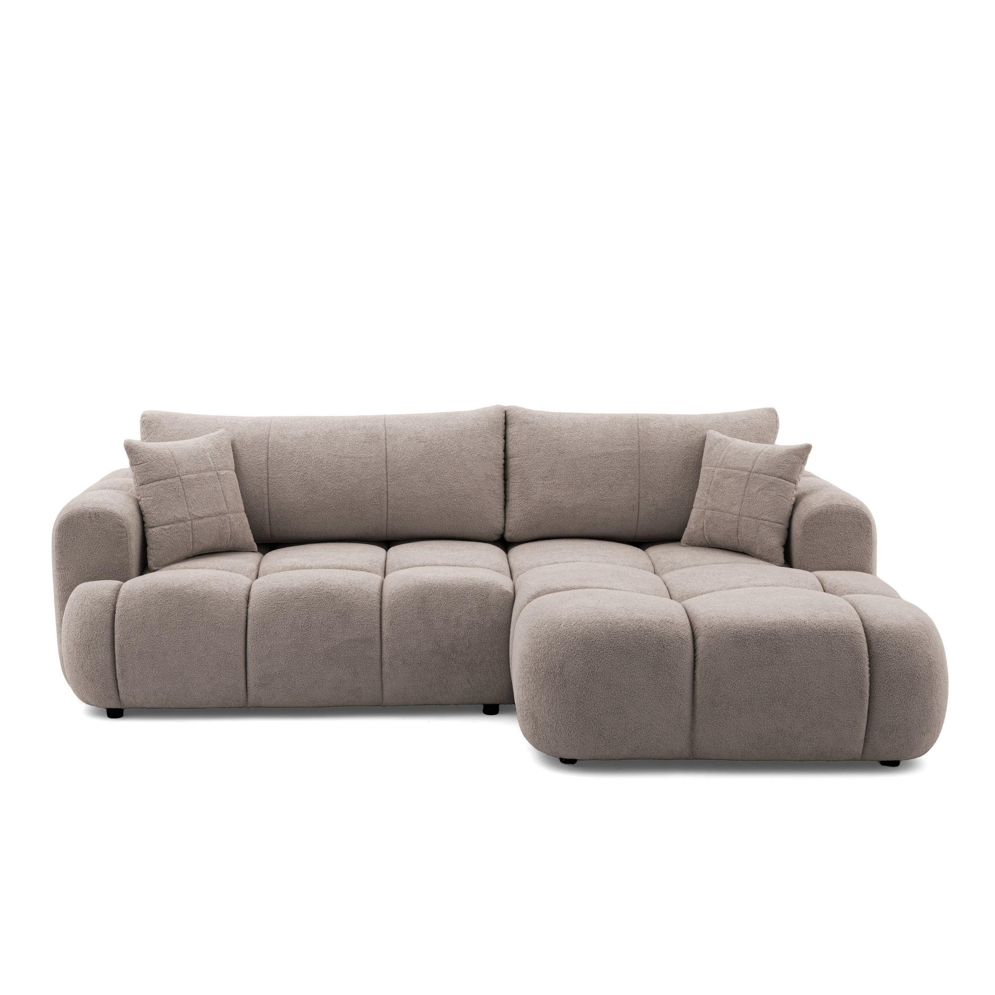 ECKSOFA CALM L Rechts mit Schlaffunktion 140x215 Webstoff beige - Beige/Schwarz, Holz/Kunststoff (151/261cm) - Muffo