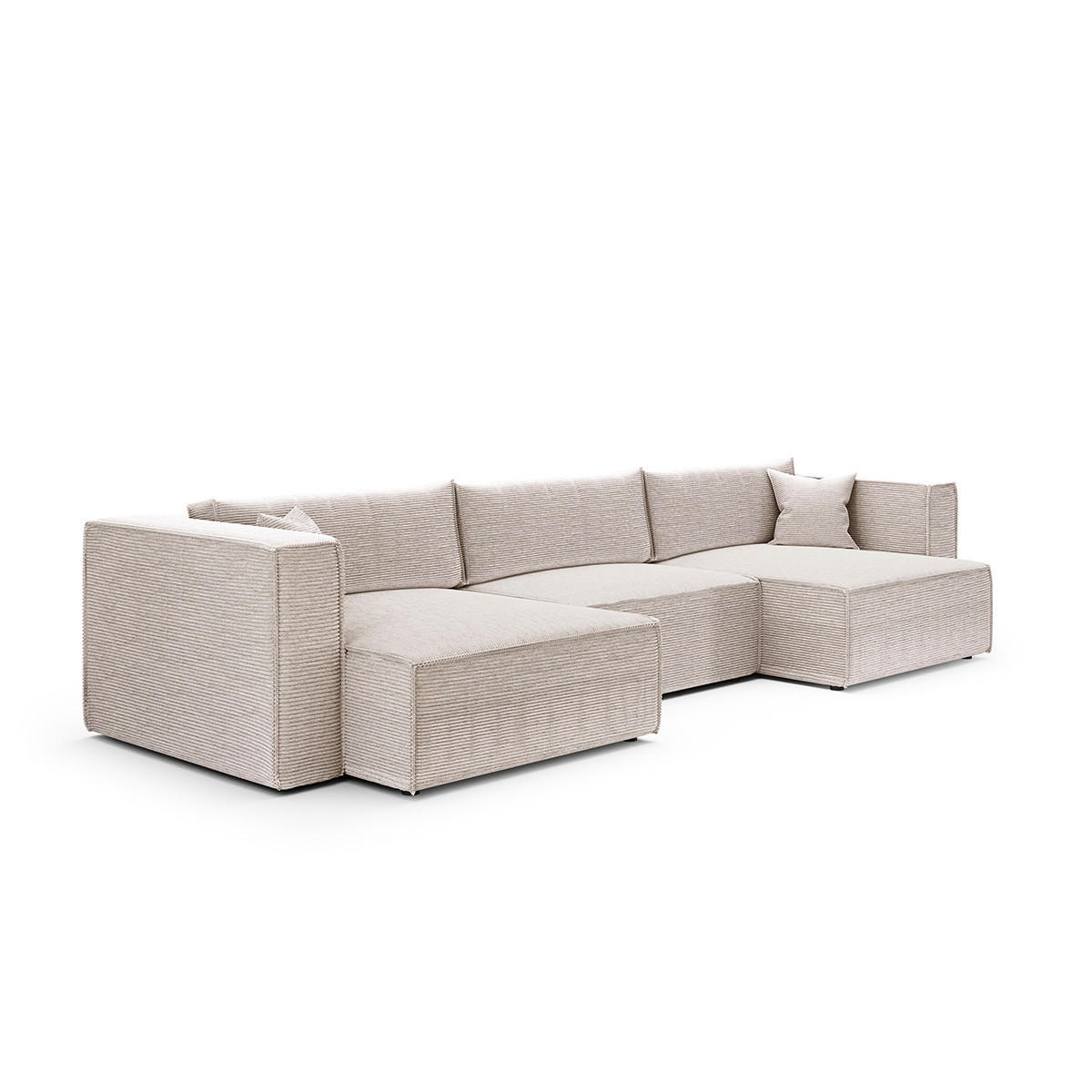 PANORAMASOFA Jimmy 5 Sitzplätze Creme - Weiß, Holz (348/77/148cm) - Petits-meubles