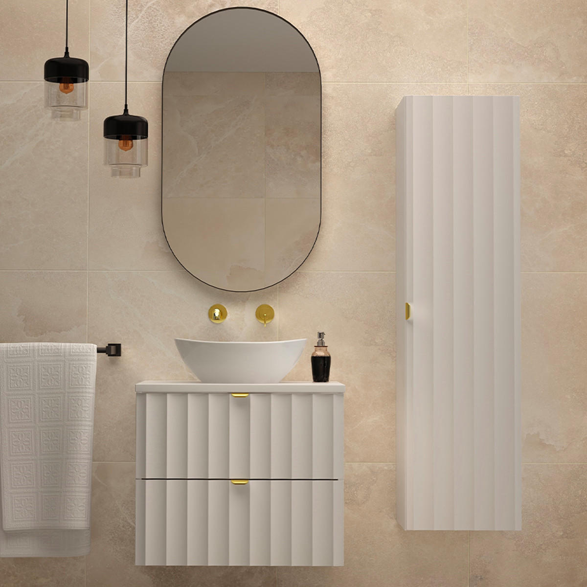 BADMÖBEL Lexa 2er-Set Weiß - Weiß, Holzwerkstoff (60.6/52.2/46.5cm) - Petits-meubles