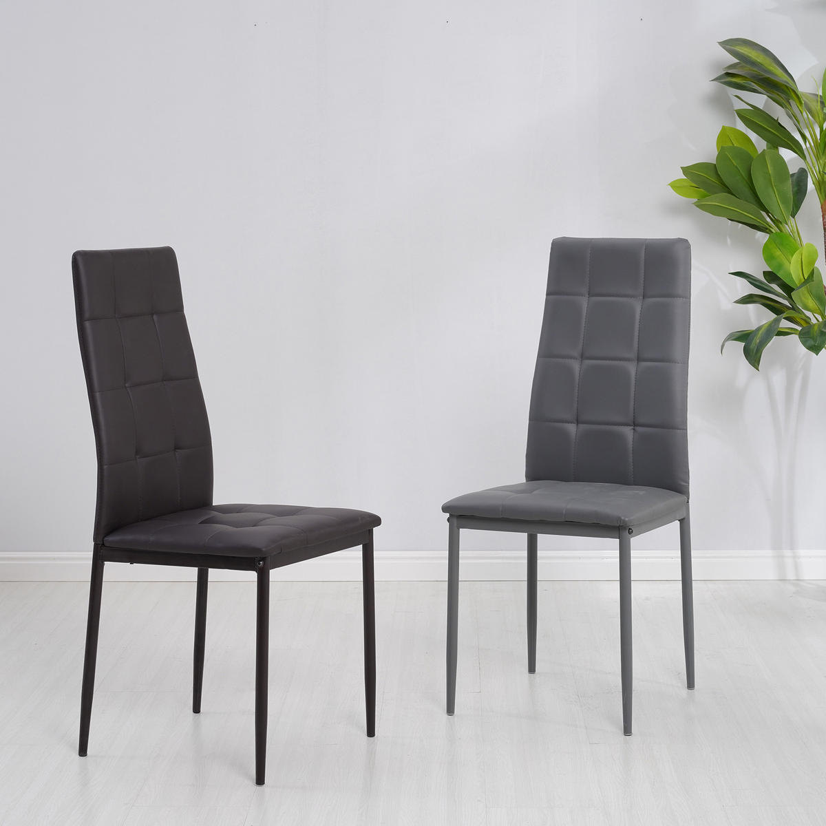 STUHL RIMINI Lederimitat Metallbeine 4er Set Schwarz - Schwarz, Kunststoff/Metall (41/97/38cm) - Albatros