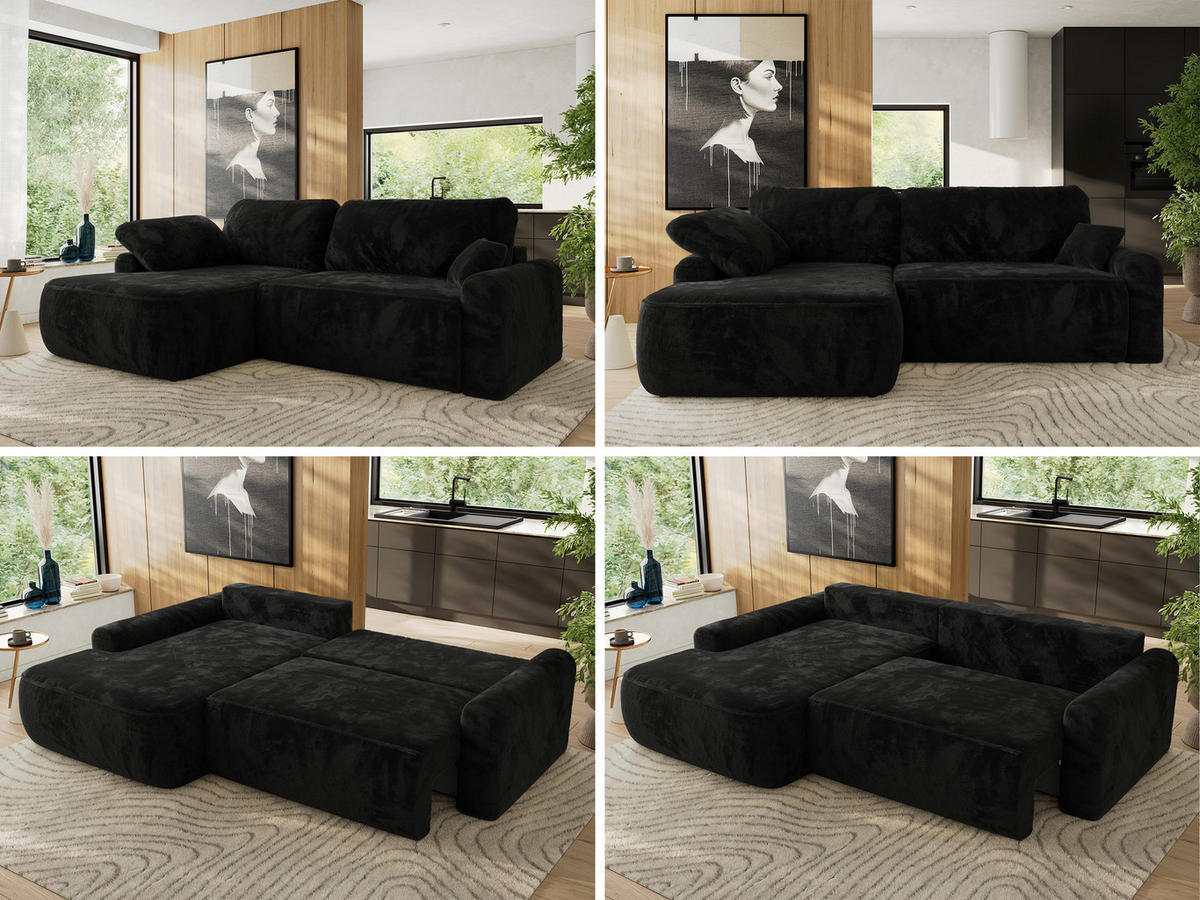 ECKSCHLAFSOFA CUBO L Schwarz Plüsch - links - Schwarz, Kunststoff/Textil (273/187cm) - MKS