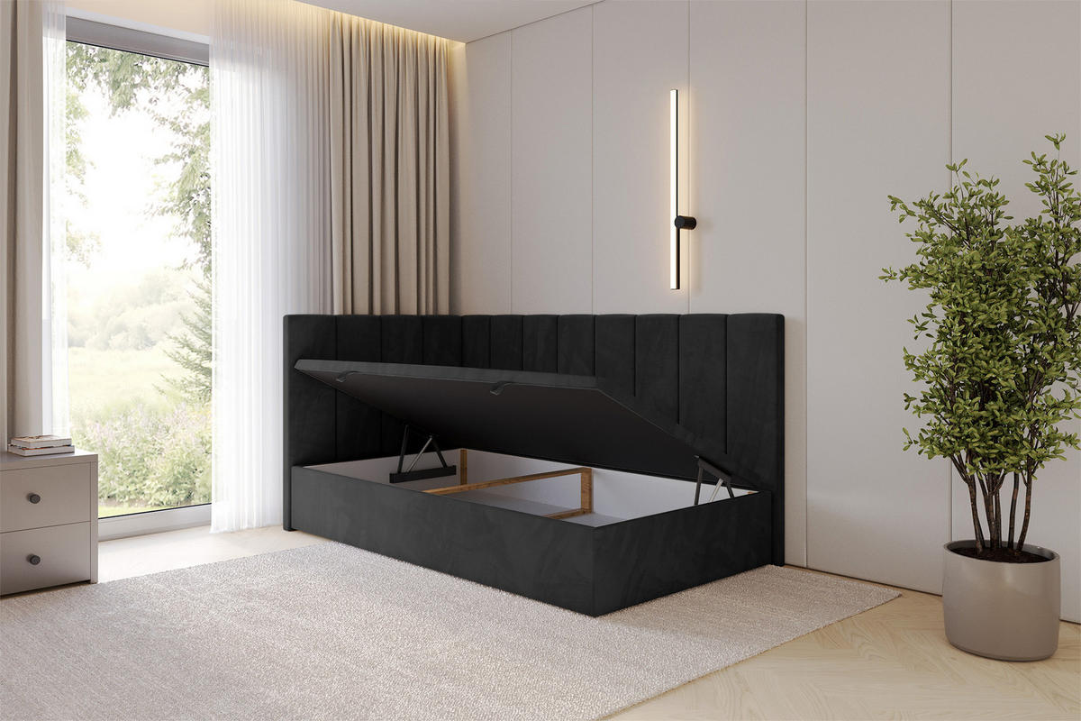 EINZELBETT Jugendbett mit Bettkasten Rechts, ohne Matratze - LOVY 100x200 Schwarz - Schwarz, Holzwerkstoff/Textil (100/200cm) - ALTDECOR