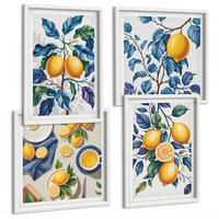 BILDER SET 4er Set - 50x50 cm & 40x60 cm Weißer Rahmen - Zitronenzweige mit blauen Blättern - Weiß, Kunststoff (50/50cm) - TULUP