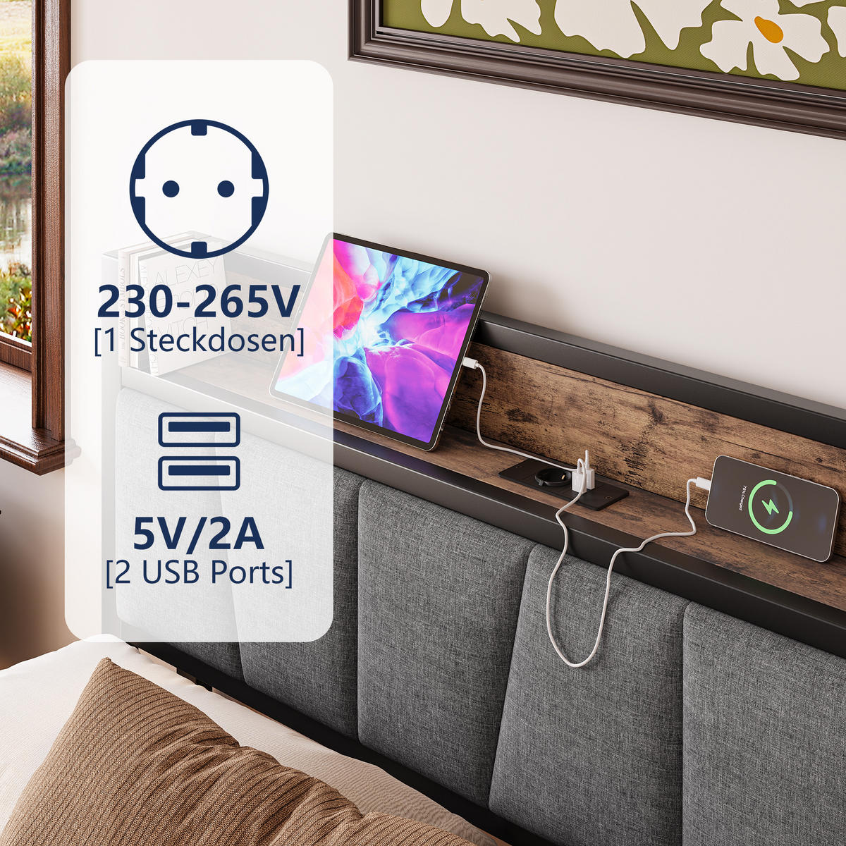 METALLBETT 140/190 cm Braun mit LED und USB - Braun, Metall (140/190cm) - Oxeza