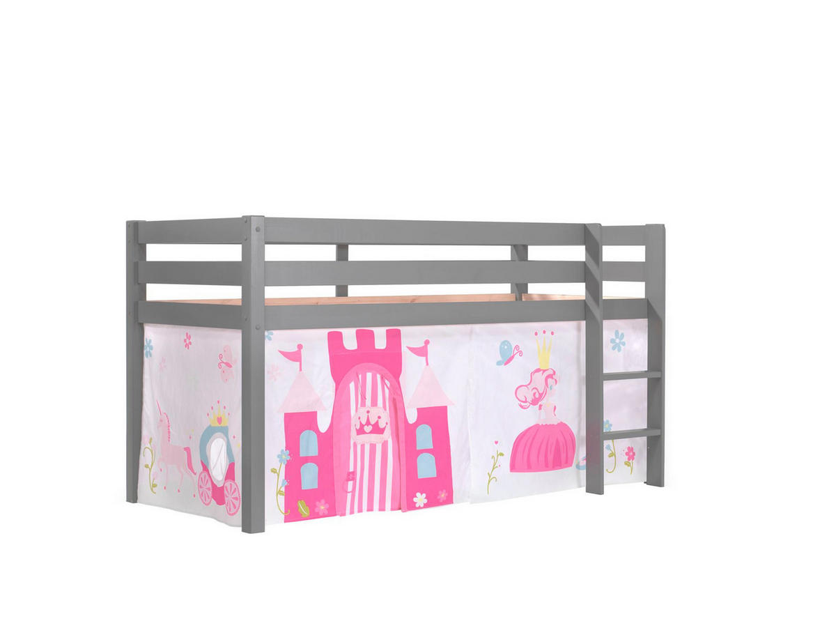 KINDERBETT Karolina 210x114x106 Massivholz Grau Textilset Princess 1 - Magenta/Grau, Holz (90/200cm) - 58aufmkessel