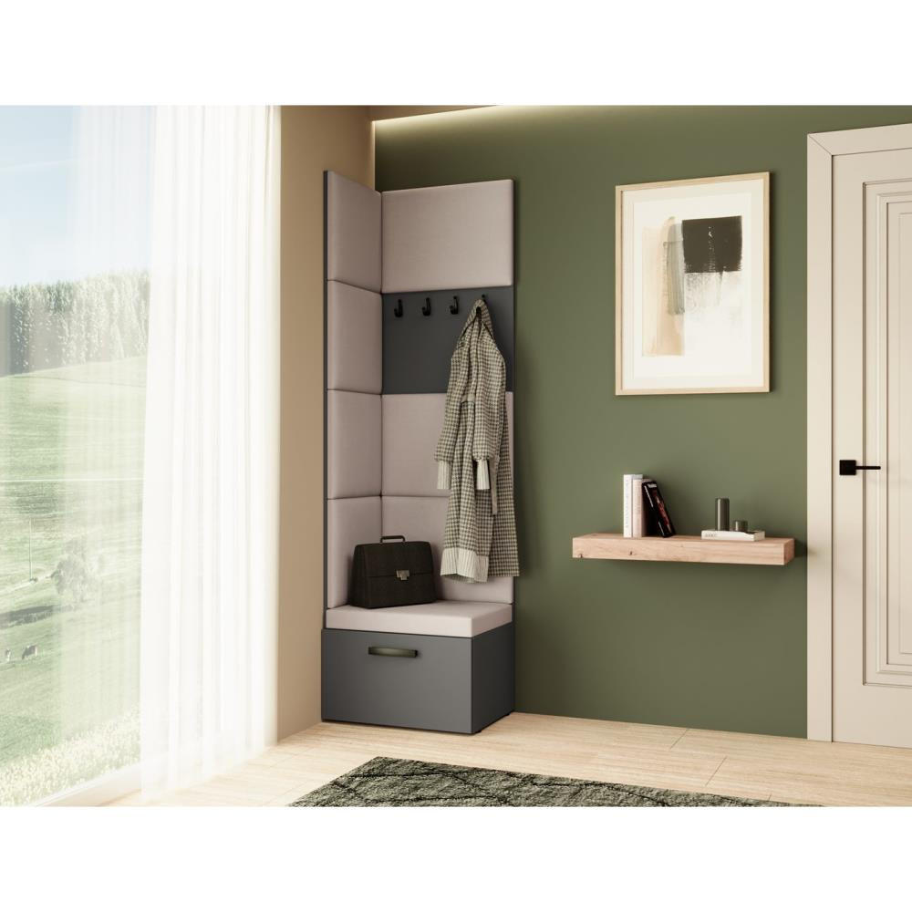 GARDEROBE Margaret V 81/203/43 mit gepolsterten Paneelen - Beige/Schwarz, Holzwerkstoff/Kunststoff (60/206.5/42cm) - Beautysofa