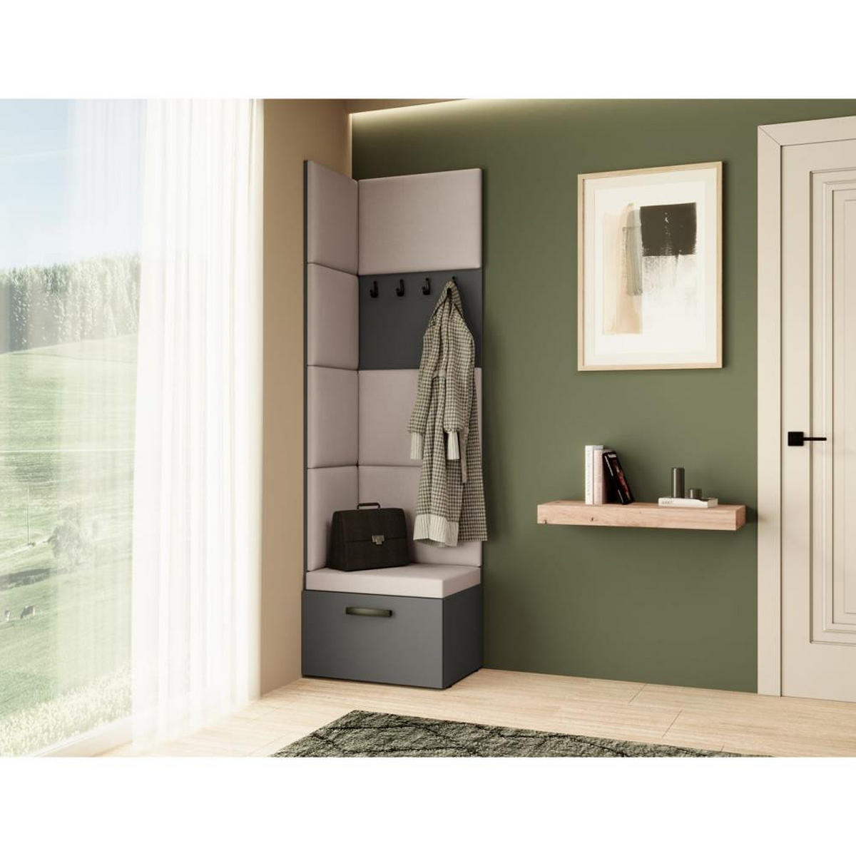GARDEROBE Margaret V 81/203/43 mit gepolsterten Paneelen - Beige/Schwarz, Holzwerkstoff/Kunststoff (60/206.5/42cm) - Beautysofa