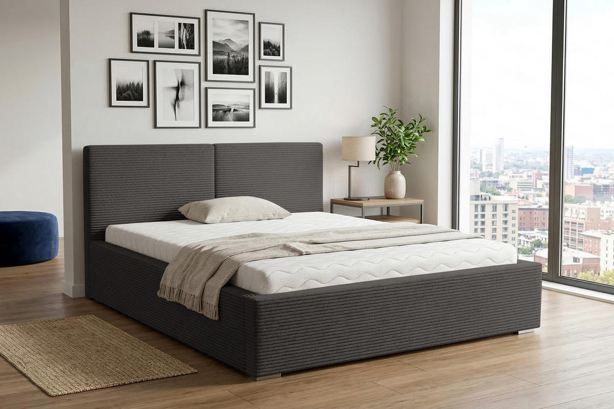 POLSTERBETT VENA 200/200 in Cord Anthrazit - Anthrazit, Holzwerkstoff/Textil (200/200cm) - Deine Möbel 24