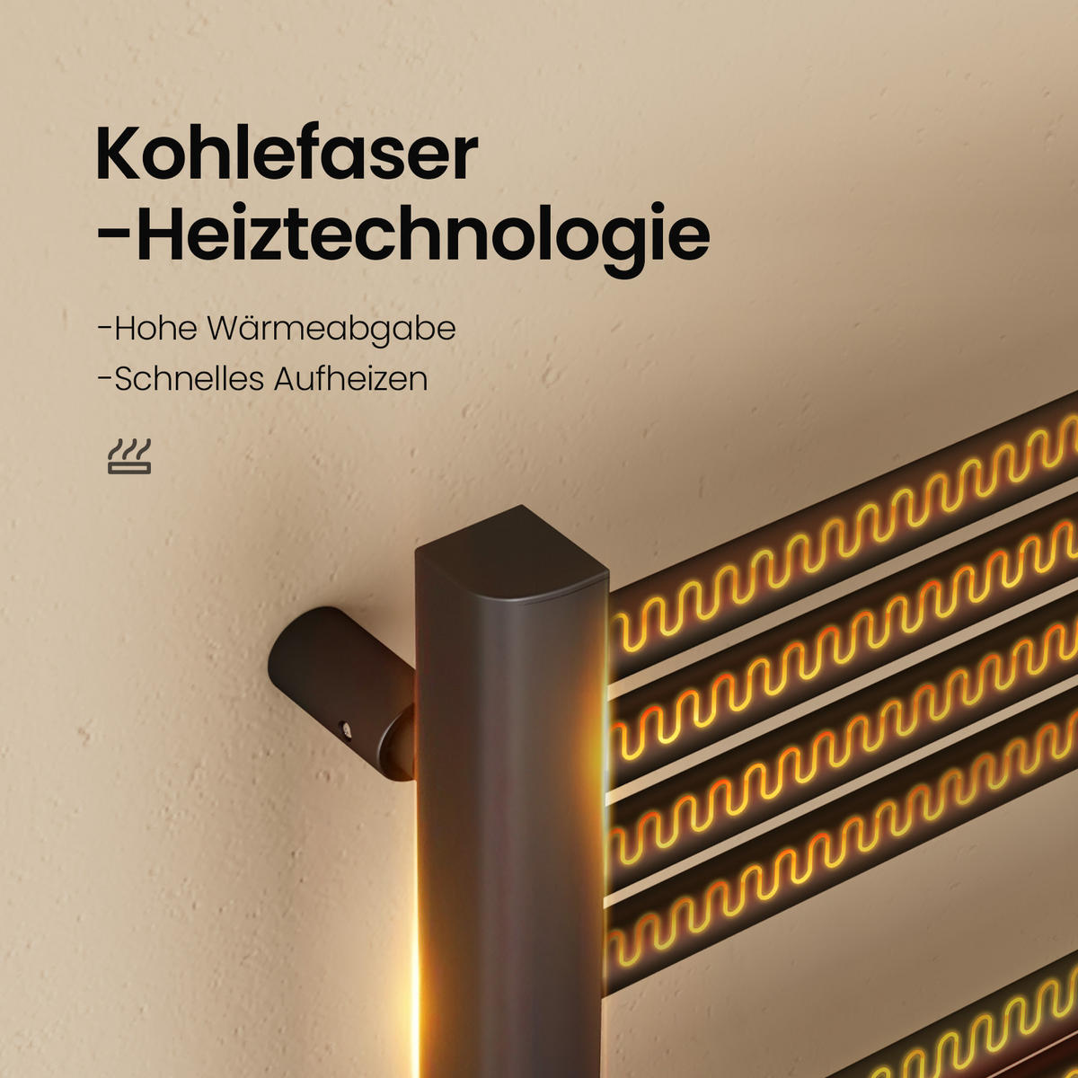 HEIZKÖRPER Elektrischer Handtuchhalter Schwarz 75/40/4,3 cm - Schwarz, Metall (40/75/4.3cm) - EMKE