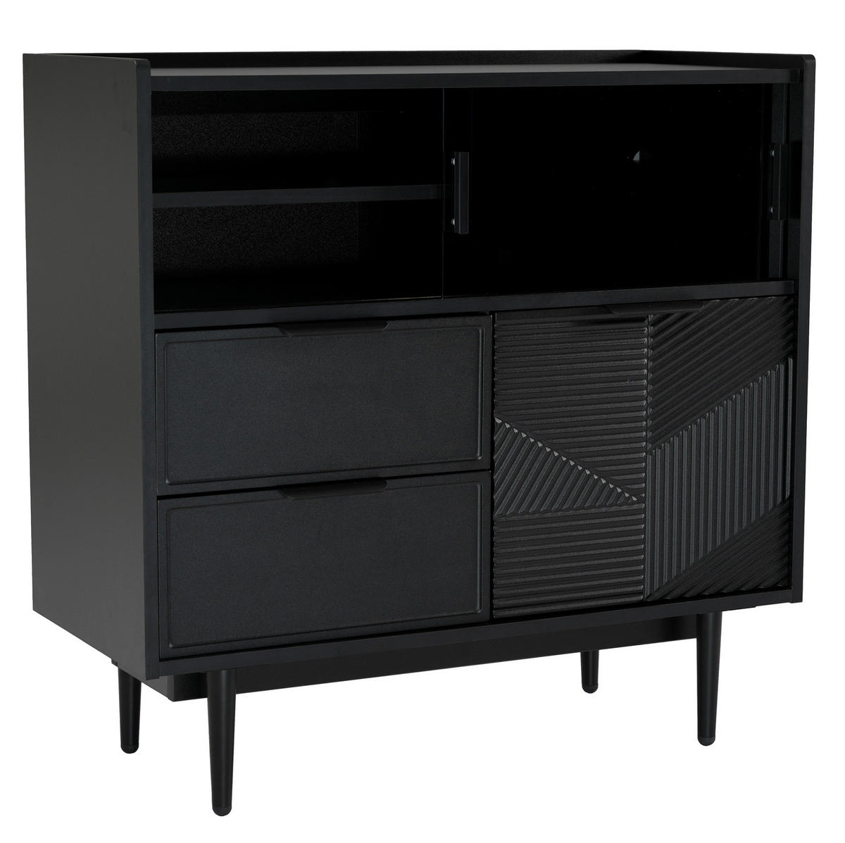 AUFBEWAHRUNGSSCHRANK aus MDF Schwarz mit Glasschiebetüren, Schubladen und LED-Beleuchtung - Schwarz, Holzwerkstoff (80/80/35cm) - IVMEU