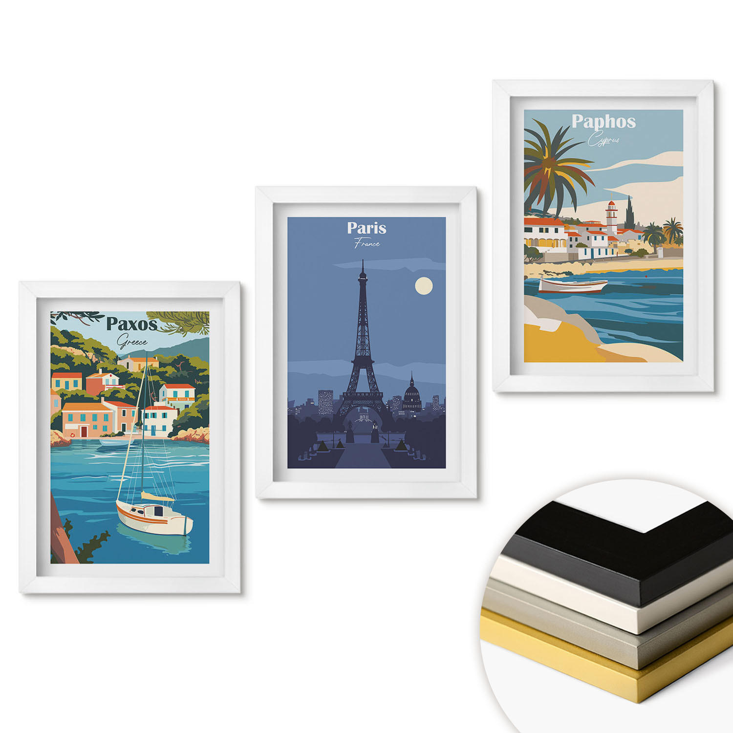 WANDBILDER 3er-Set - 20x30 cm Weißer Rahmen - Küstenstädte und Architektur - Weiß, Kunststoff (20/30cm) - ArtPrintCave