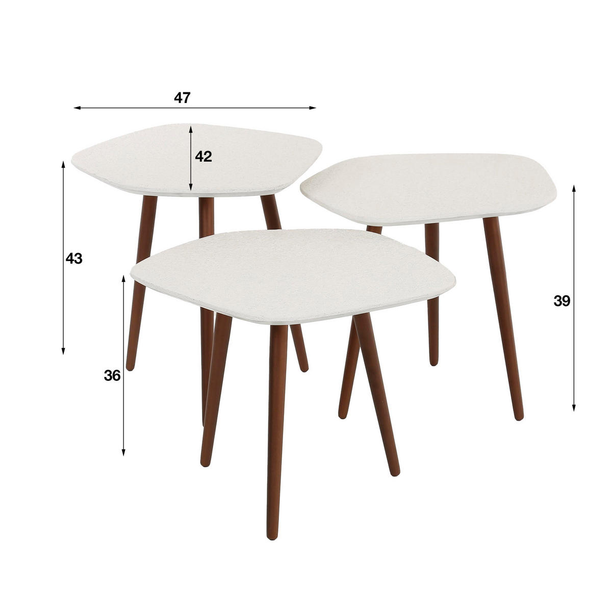 COUCHTISCH Ston Weiß 47/42/40 cm 3er-Set - Weiß, Metall (47/42/40cm) - Hoyz Collection