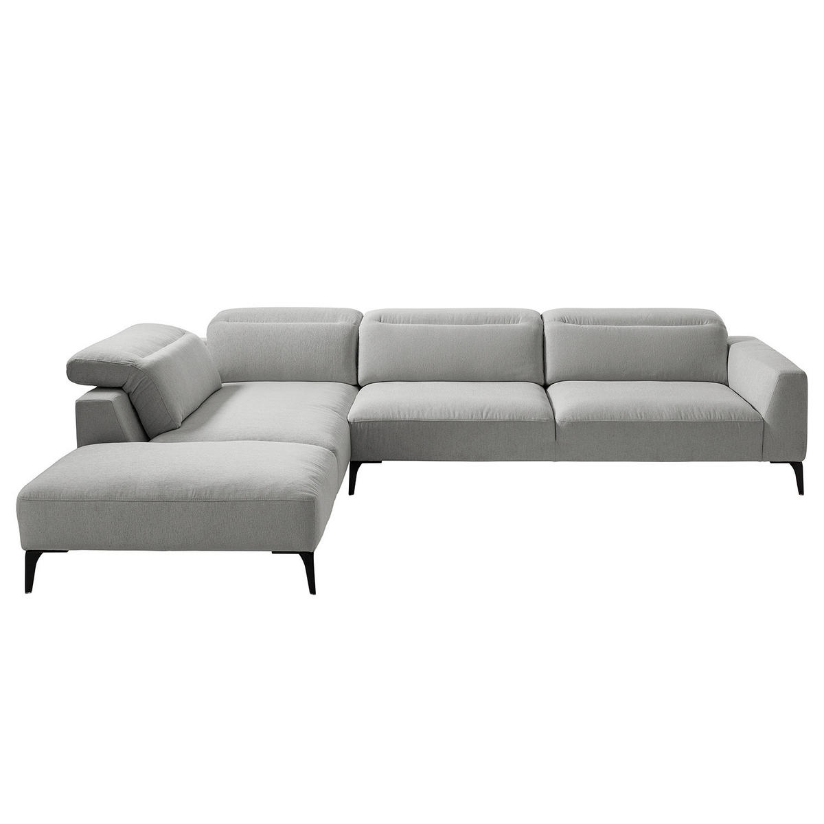 ECKSOFA mit Ottomane - Hellgrau/Schwarz, Textil/Metall (325/238cm) - home24