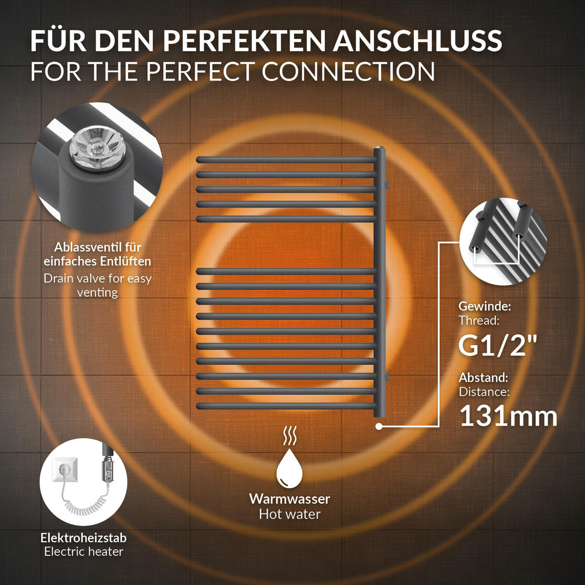 BADHEIZKÖRPER 500x800 mm Anthrazit - Anthrazit, Metall (50/80/16.3cm) - LuxeBath