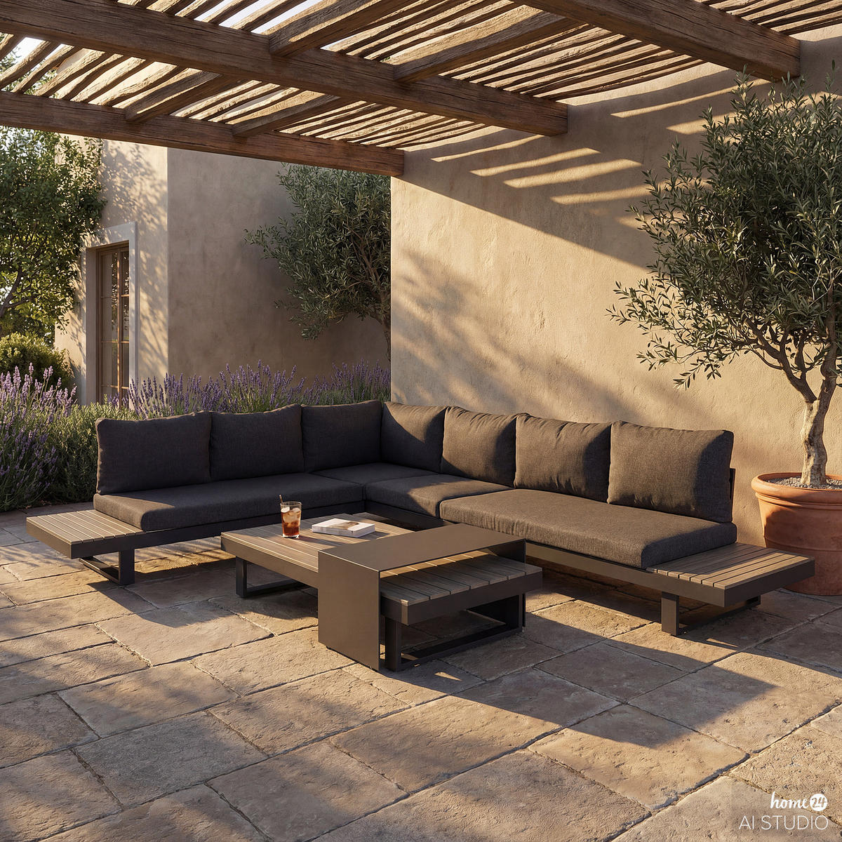 LOUNGEGRUPPE - 4-teilig - Aluminium / Webstoff - Anthrazit, Kunststoff/Textil - home24