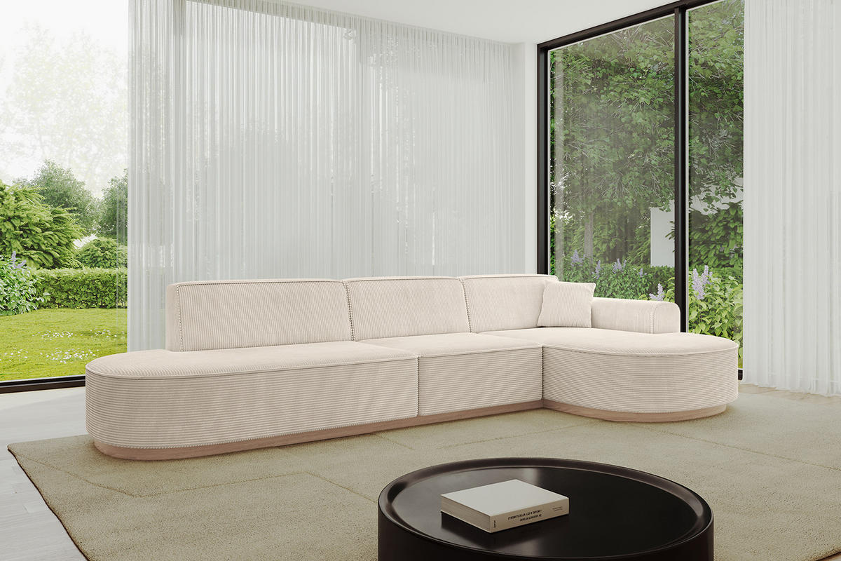 ECKSOFA Ottomane Rechts MARI-L2-v1 - 328x171x83 cm Beige Cord - Beige, Holzwerkstoff/Textil (171/328cm) - ALTDECOR