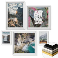 WANDBILDER 5er-Set - 50x50 cm & 20x30 cm & 40x60 cm Weißer Rahmen - Wasserfall Bergreise Natur - Weiß, Kunststoff (40/60cm) - ArtPrintCave