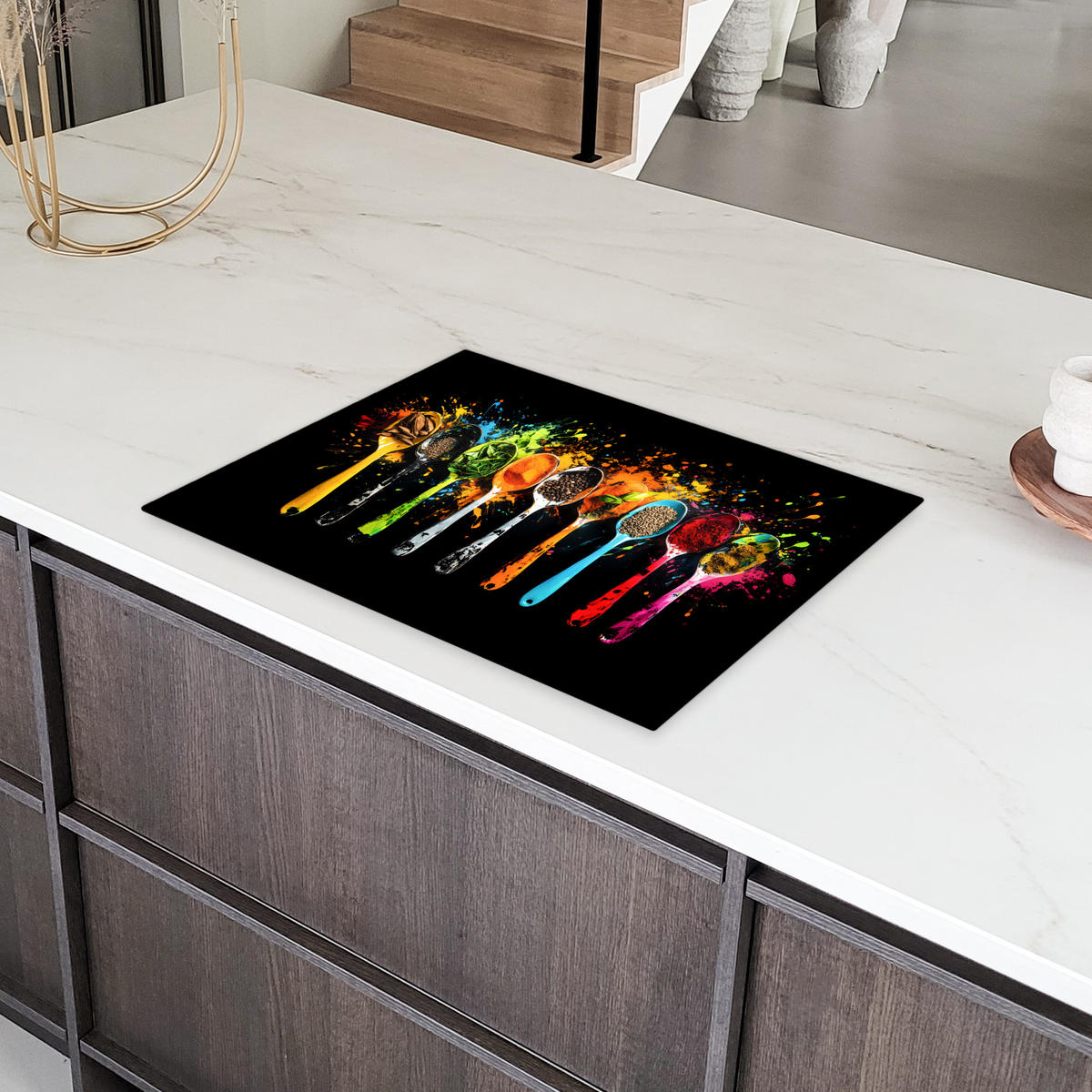 HERDABDECKPLATTE Löffel - Gewürze - Modern - Graffiti - Farbe - Farbenfroh 71x52 cm - Multicolor, Kunststoff (71/52/0.2cm) - MuchoWow