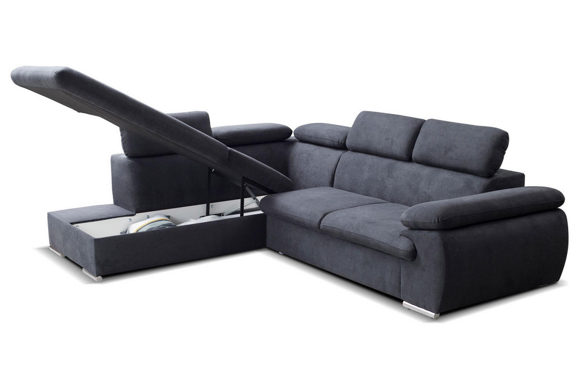 ECKSOFA SACRO Braun Plüsch-Stoff mit Schlaffunktion - Braun, Holz (271/221cm) - MASSENO