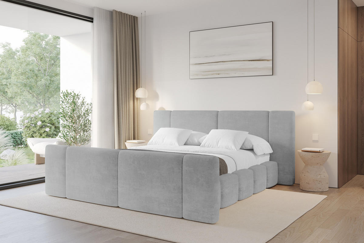 POLSTERBETT mit Bettkasten, Fußteil und Lattenrost, Boxbett ohne Matratze - NILO-Z 180x200 Grau - Hellgrau, Holzwerkstoff/Textil (180/200cm) - ALTDECOR