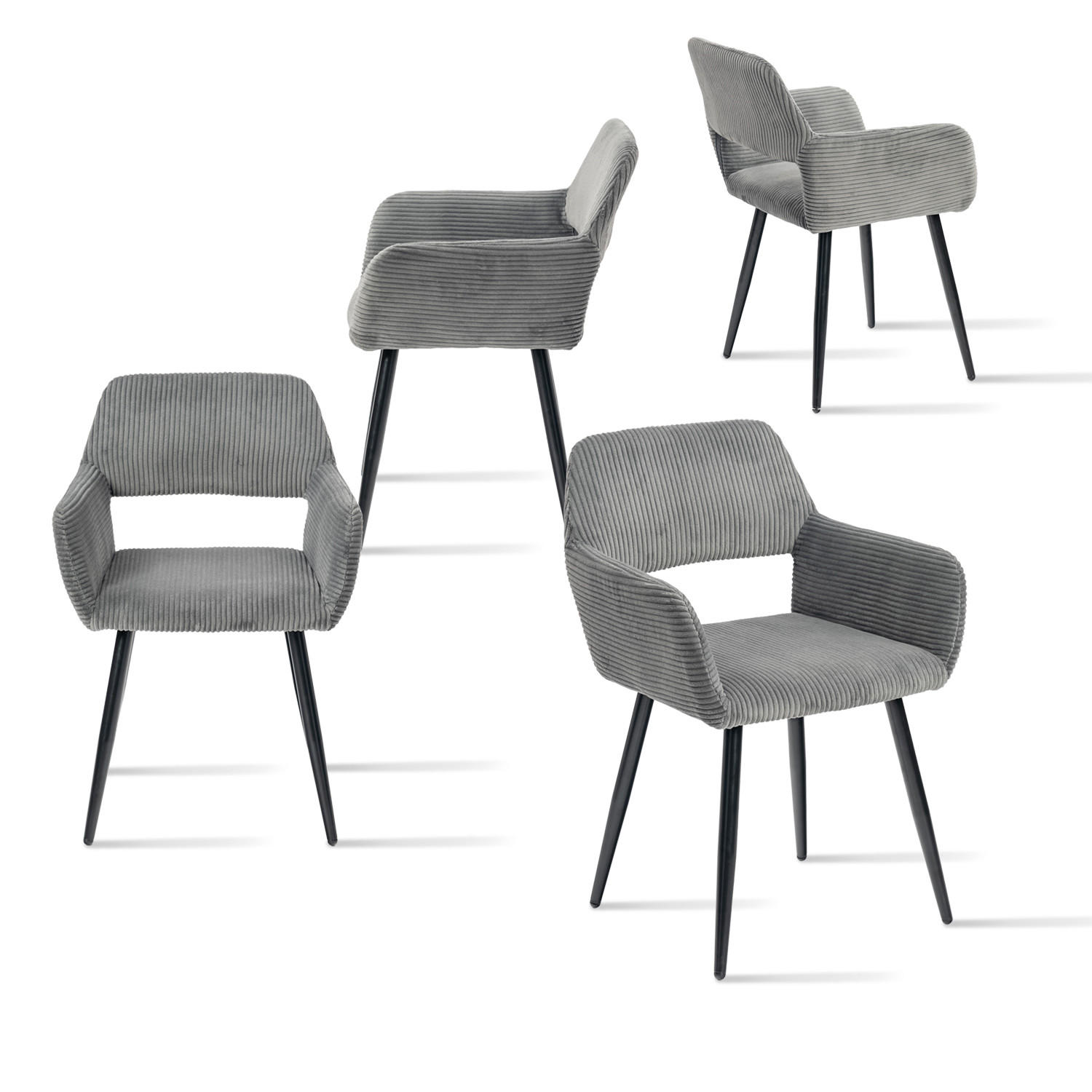 ESSZIMMERSTUHL 4er Set in Cord-Optik - Grau, Textil (56/78/56cm) - Meubles Cosy