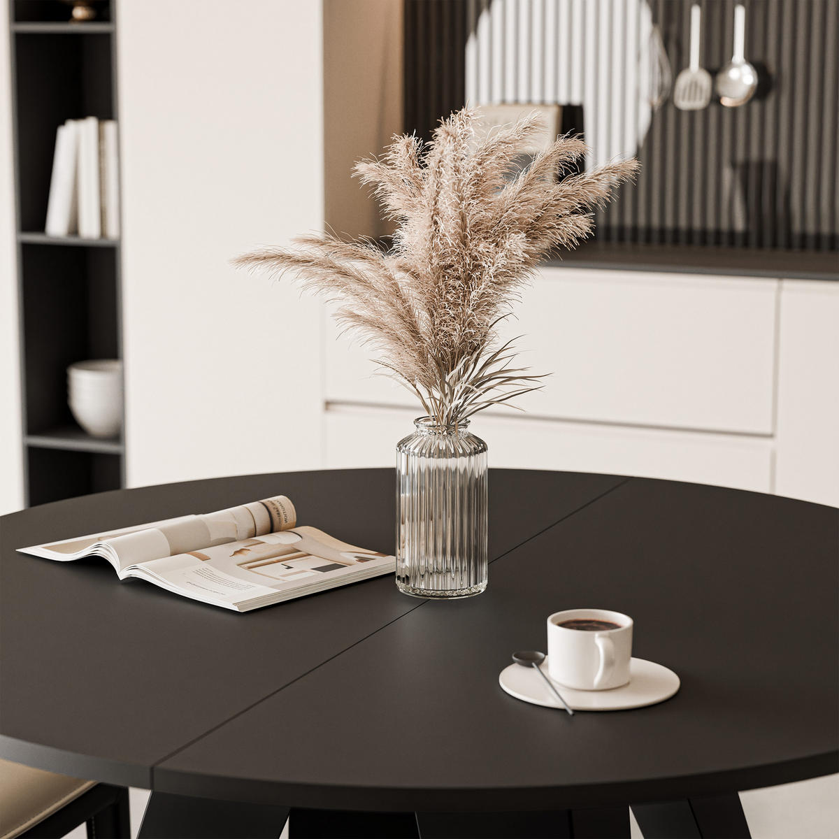 ESSTISCH ausziehbar auf MDF, Schwarz - Schwarz, Holzwerkstoff (90/90/76cm) - Idohome